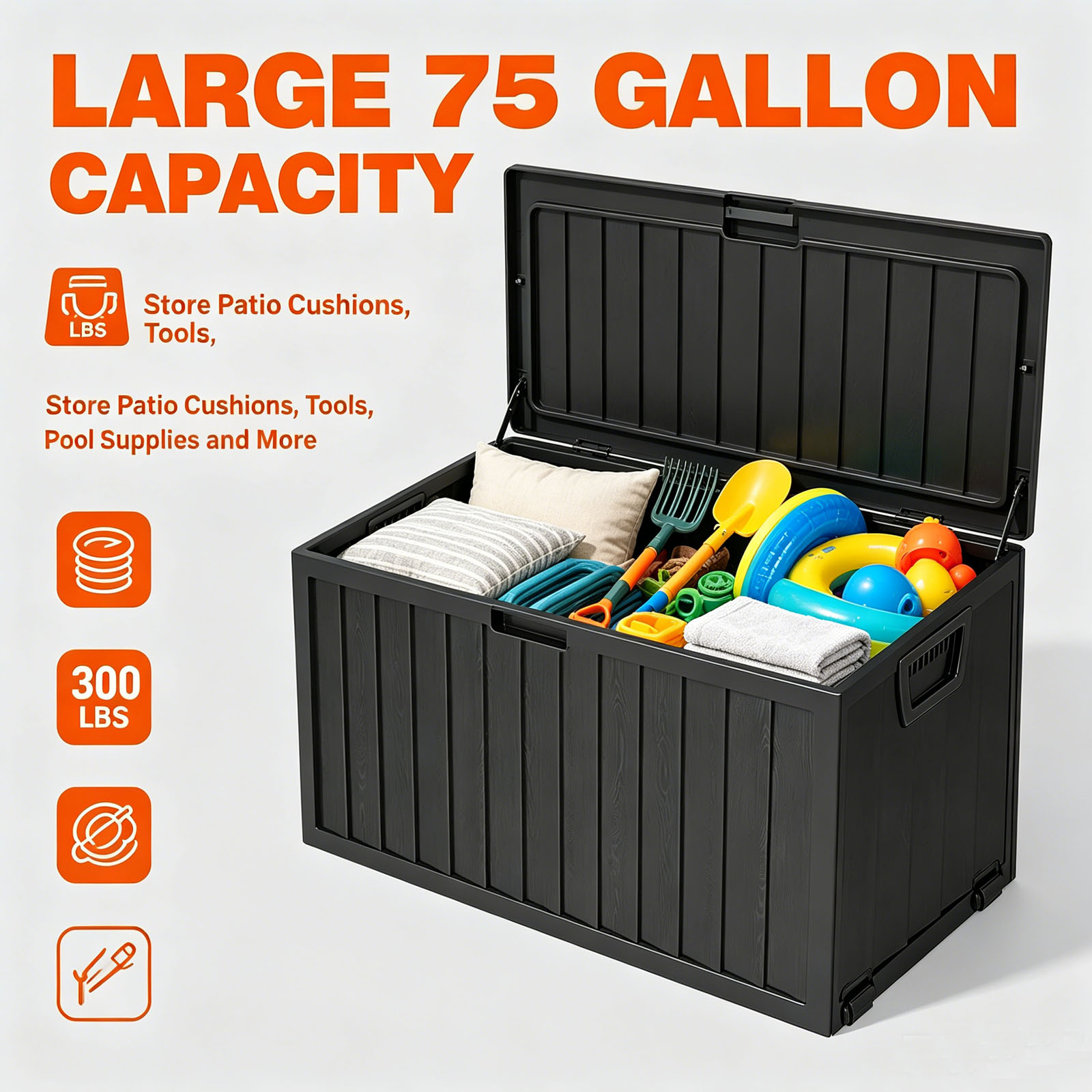 Smart Garden Storage - 75 Gallon Outdoor Resin Deck Storage